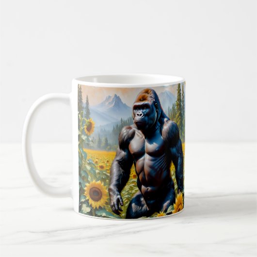 Gorilla Ape in einem Feld der Sonnenblumen Kaffeetasse (Links)