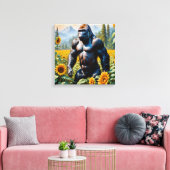 Gorilla Ape in einem Feld der Sonnenblumen Leinwanddruck (Insitu (Wohnzimmer))