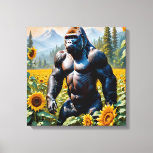 Gorilla Ape in einem Feld der Sonnenblumen Leinwanddruck