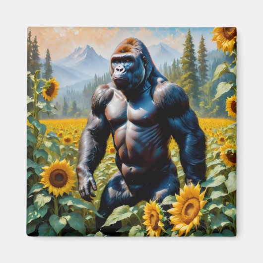 Gorilla Ape in einem Feld der Sonnenblumen Magnet (Vorne)