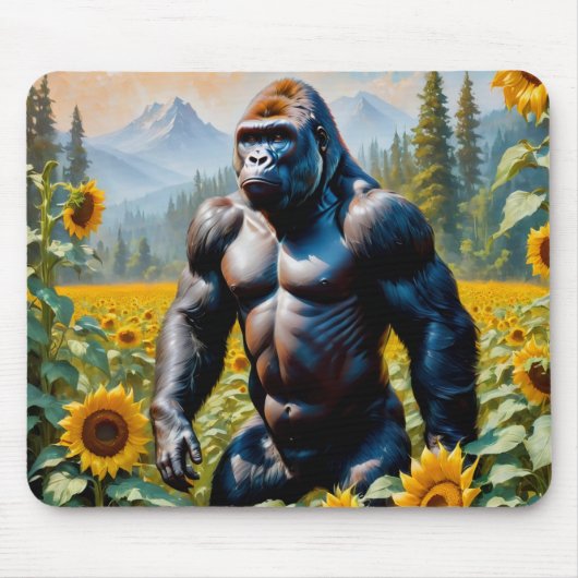Gorilla Ape in einem Feld der Sonnenblumen Mousepad (Vorne)