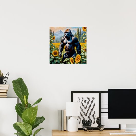 Gorilla Ape in einem Feld der Sonnenblumen Poster (Heimbüro)