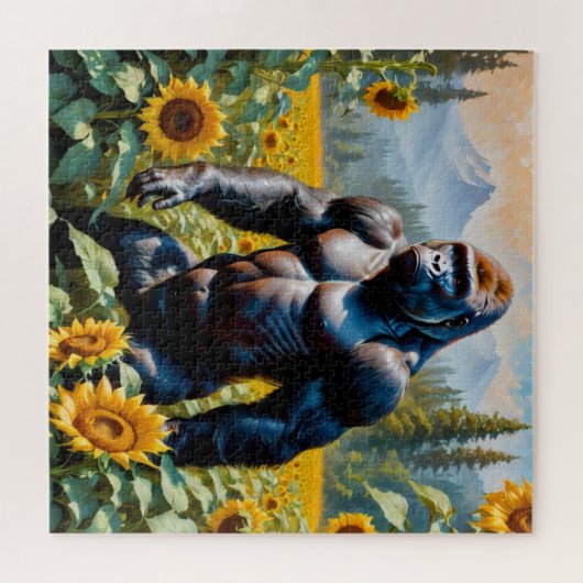Gorilla Ape in einem Feld der Sonnenblumen Puzzle (Horizontal)