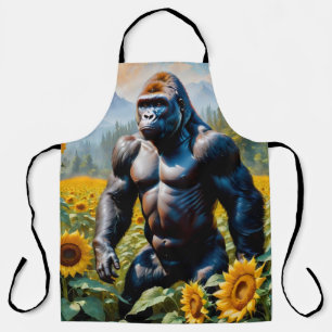 Gorilla Ape in einem Feld der Sonnenblumen Schürze