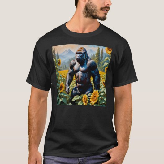 Gorilla Ape in einem Feld der Sonnenblumen T-Shirt (Vorderseite)
