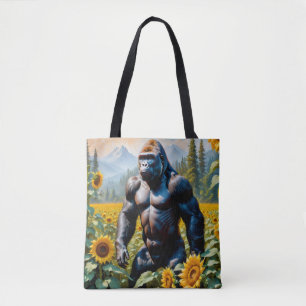 Gorilla Ape in einem Feld der Sonnenblumen Tasche