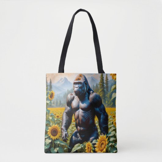 Gorilla Ape in einem Feld der Sonnenblumen Tasche (Vorderseite)