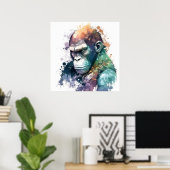 Gorilla Ape Portrait Tiermalerei frei von Wildtier Poster (Heimbüro)