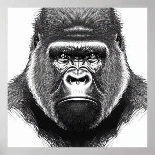 Gorilla Ape Wild Nature Animal Illustration Art Poster