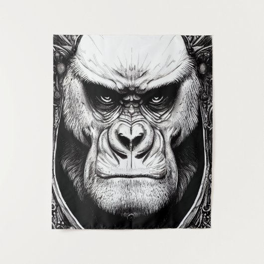 Gorilla Ape Wild Nature Illustration Line Epische Wandteppich (Vorderseite)
