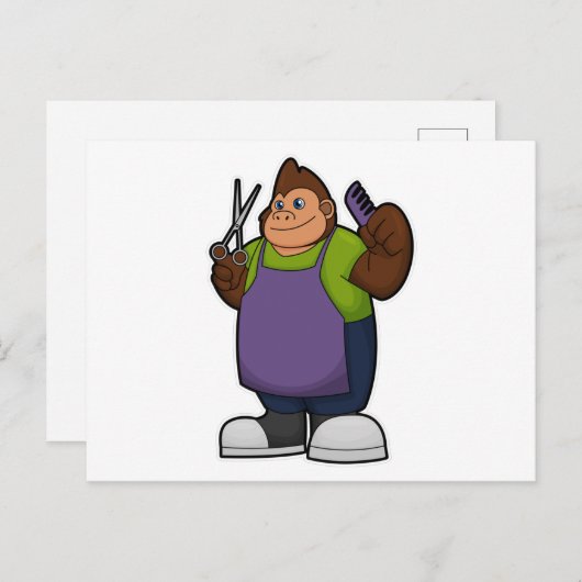 Gorilla as Hairdresser with Scissors & Comb Postkarte (Vorne/Hinten)