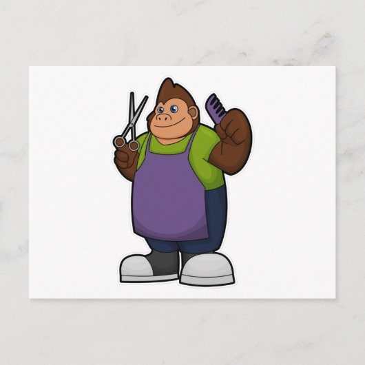 Gorilla as Hairdresser with Scissors & Comb Postkarte (Vorderseite)