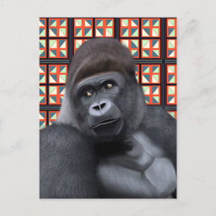 Gorilla auf Red and Blue Geometric Wildlife Postkarte