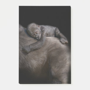 Gorilla Baby Reiten auf dem Rücken der Mutter Post-it Klebezettel
