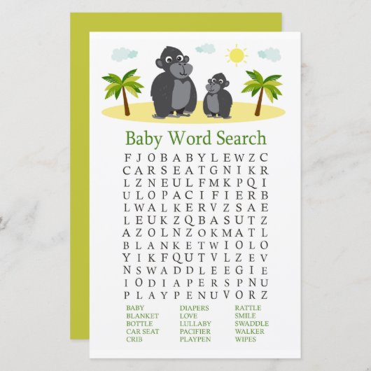 Gorilla Baby Shooter Word Search Game (Vorne/Hinten)