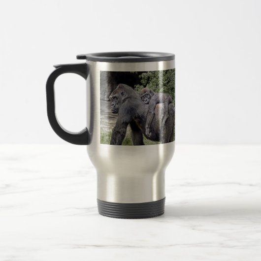 Gorilla-Baby-u. Mama-Doppelpol Reisebecher (Links)