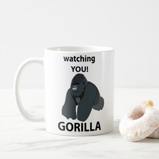 Gorilla beobachtet euch den Funny Gorilla Kaffeetasse (Mit Donut)