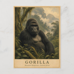 Gorilla-Bergregenwald VINTAGE Postkarte