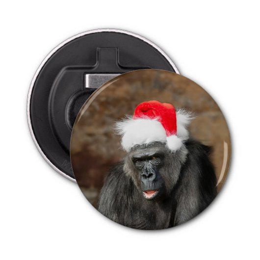 Gorilla Biddy in einem Weihnachtshut Flaschenöffner (Vorderseite)