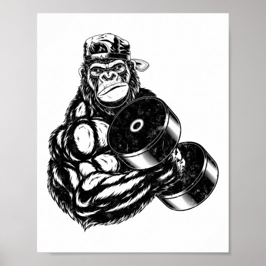 Gorilla Bodybuilder Fitnessstudio Gewichtheben T-S Poster (Vorne)
