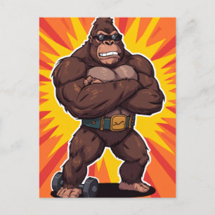 Gorilla Bodybuilder Gewichtheber Pop Art Cartoon Feiertagspostkarte