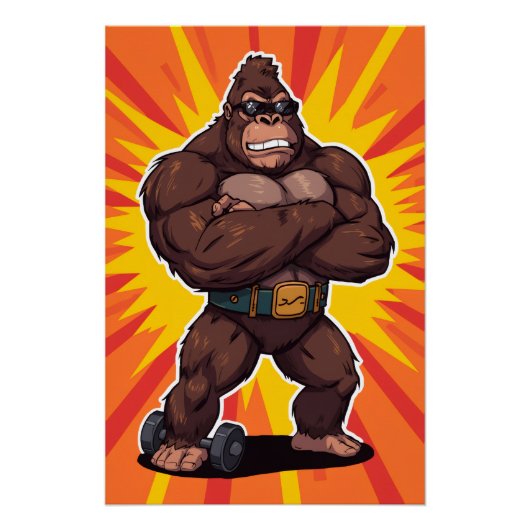 Gorilla Bodybuilder Gewichtheber Pop Art Cartoon Poster (Vorderseite)