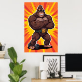 Gorilla Bodybuilder Gewichtheber Pop Art Cartoon Poster (Heimbüro)