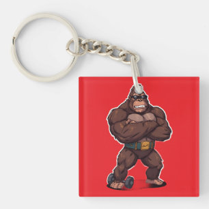 Gorilla Bodybuilder Gewichtheber Pop Art Cartoon Schlüsselanhänger