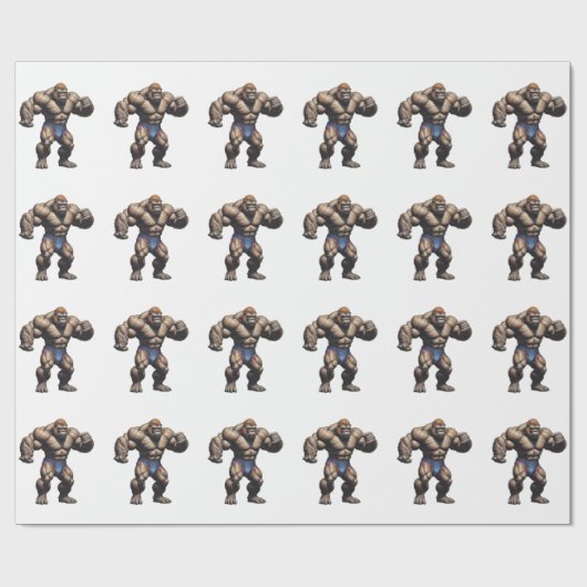 Gorilla Bodybuilder Pop Art Cartoon Drawing Geschenkpapier (Flach)