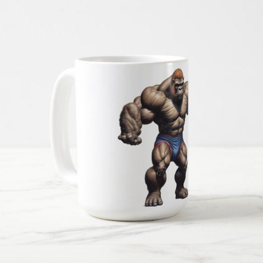 Gorilla Bodybuilder Pop Art Cartoon Drawing Kaffeetasse (Vorderseite Links)