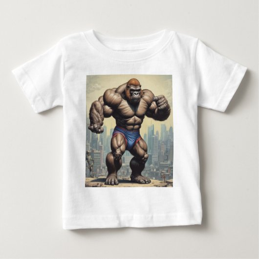 Gorilla Bodybuilder Pop Art Cartoon Zeichnend Baby T-shirt (Vorderseite)