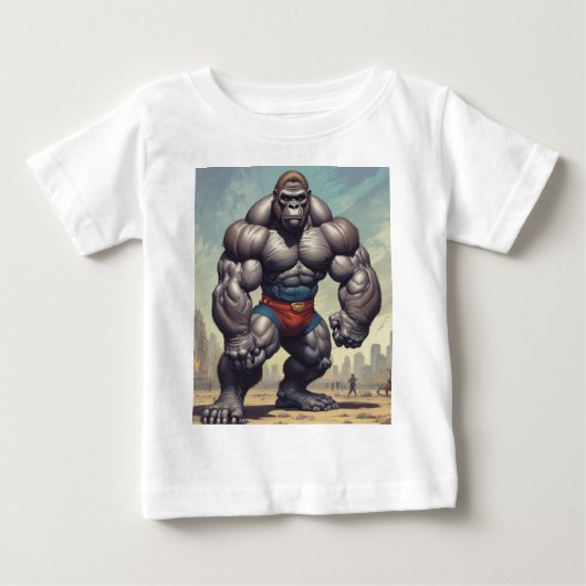 Gorilla Bodybuilder Pop Art Cartoon Zeichnend Baby T-shirt (Vorderseite)