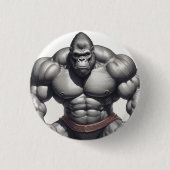 Gorilla Bodybuilder Pop Art Cartoon Zeichnend Button (Vorderseite)
