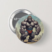 Gorilla Bodybuilder Pop Art Cartoon Zeichnend Button (Vorne & Hinten)