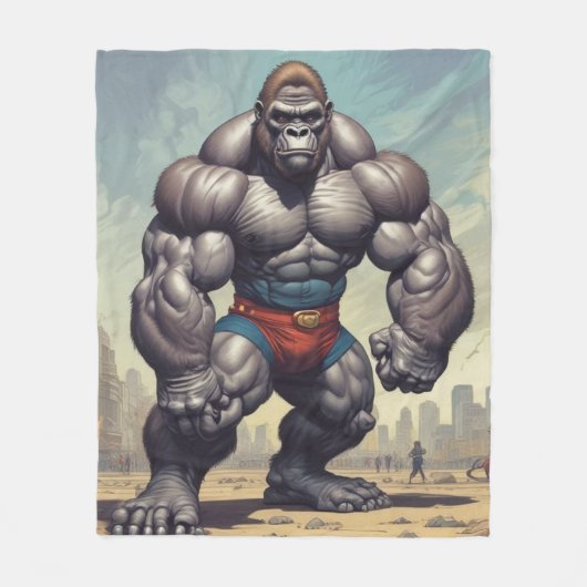 Gorilla Bodybuilder Pop Art Cartoon Zeichnend Fleecedecke (Vorderseite)