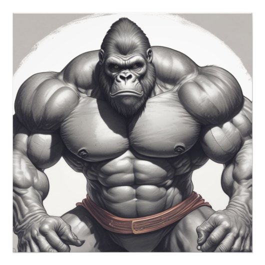 Gorilla Bodybuilder Pop Art Cartoon Zeichnend Fotodruck (Vorne)