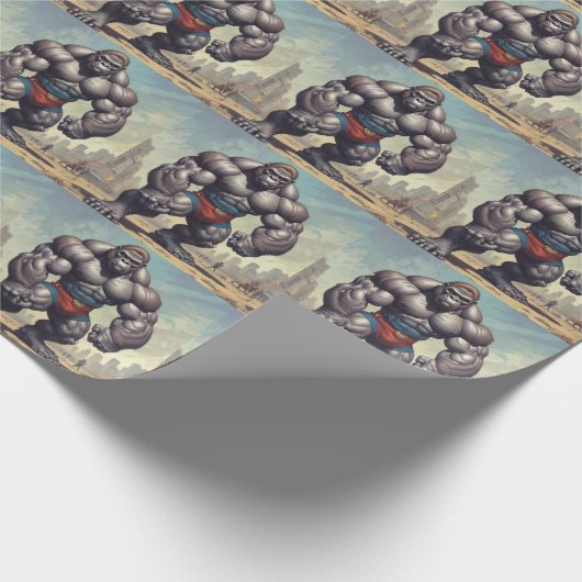 Gorilla Bodybuilder Pop Art Cartoon Zeichnend Geschenkpapier (Ecke)