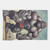 Gorilla Bodybuilder Pop Art Cartoon Zeichnend Geschirrtuch (Horizontal)