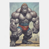 Gorilla Bodybuilder Pop Art Cartoon Zeichnend Geschirrtuch (Vertikal)