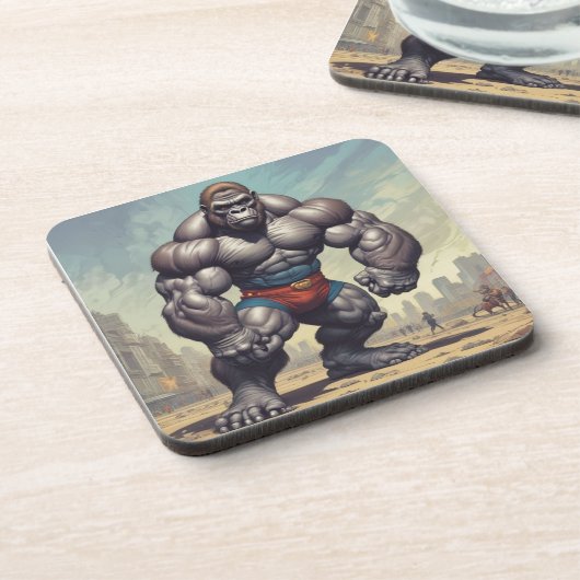 Gorilla Bodybuilder Pop Art Cartoon Zeichnend Getränkeuntersetzer (Linke Seite)