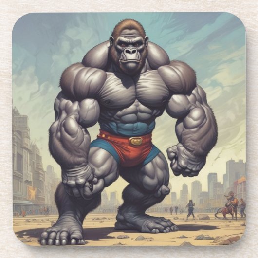 Gorilla Bodybuilder Pop Art Cartoon Zeichnend Getränkeuntersetzer (Vorderseite)