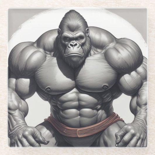 Gorilla Bodybuilder Pop Art Cartoon Zeichnend Glasuntersetzer (Vorderseite)
