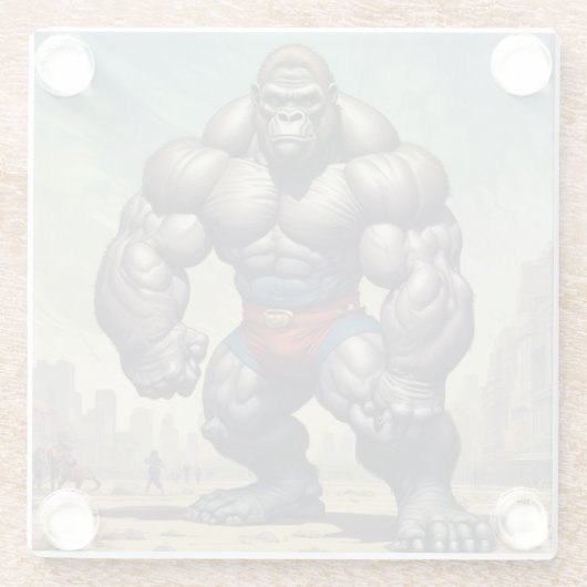 Gorilla Bodybuilder Pop Art Cartoon Zeichnend Glasuntersetzer (Rückseite)
