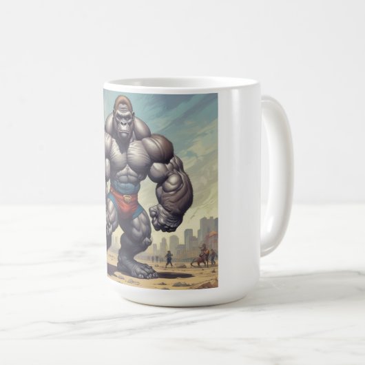 Gorilla Bodybuilder Pop Art Cartoon Zeichnend Kaffeetasse (VorderseiteRechts)
