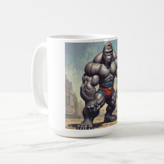 Gorilla Bodybuilder Pop Art Cartoon Zeichnend Kaffeetasse (Vorderseite Links)