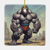 Gorilla Bodybuilder Pop Art Cartoon Zeichnend Keramikornament (Rückseite)