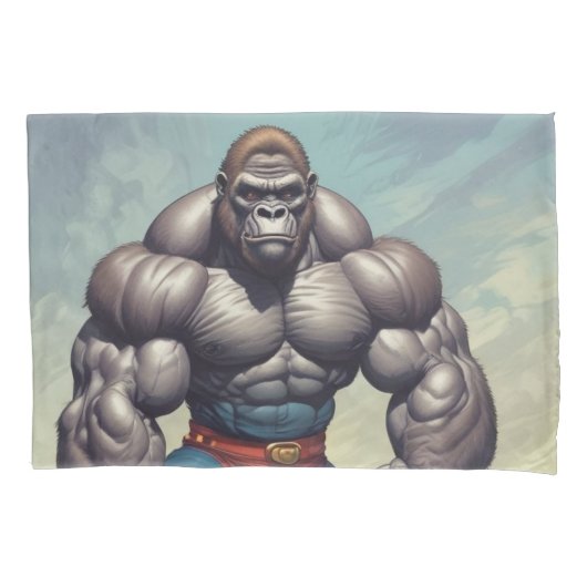 Gorilla Bodybuilder Pop Art Cartoon Zeichnend Kissenbezug (Vorderseite)