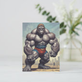 Gorilla Bodybuilder Pop Art Cartoon Zeichnend Postkarte (Stehend Vorderseite)