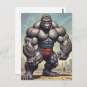 Gorilla Bodybuilder Pop Art Cartoon Zeichnend Postkarte (Vorne/Hinten)