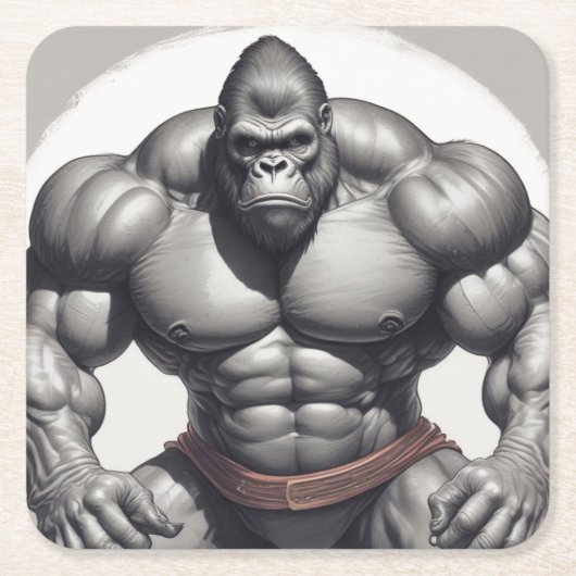 Gorilla Bodybuilder Pop Art Cartoon Zeichnend Rechteckiger Pappuntersetzer (Vorderseite)